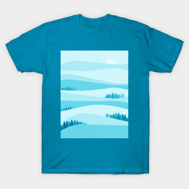 Over The Hills (Blue) T-Shirt by moonstruckguy